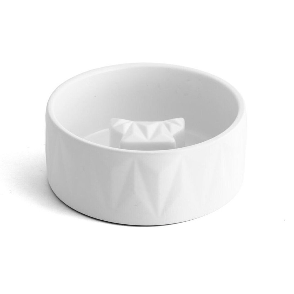 Happy Pet Project White Cubist Slow Feeder Dog Bowl Frenchie French Bulldog